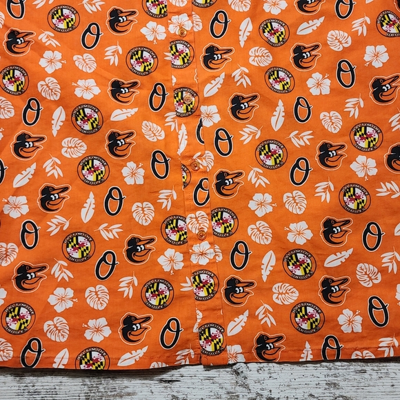 Mens Baltimore Orioles Hawaiian Button Shirt Size XL Orange - Picture 3 of 8